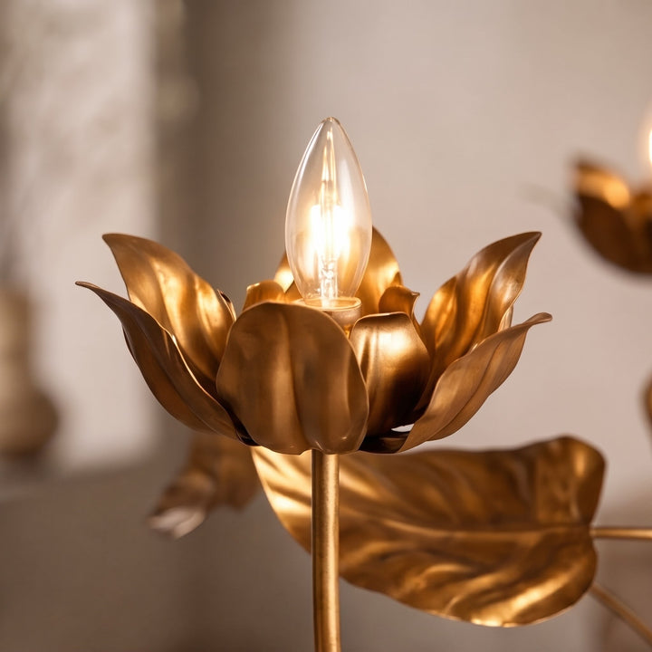 Modern Chandelier Light Adjustable Hanging Iron Fixture with Antiqued Gold Finish and LED Bulbs