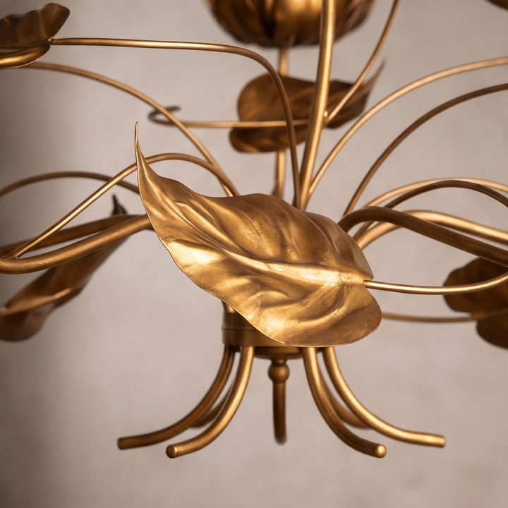 Modern Chandelier Light Adjustable Hanging Iron Fixture with Antiqued Gold Finish and LED Bulbs