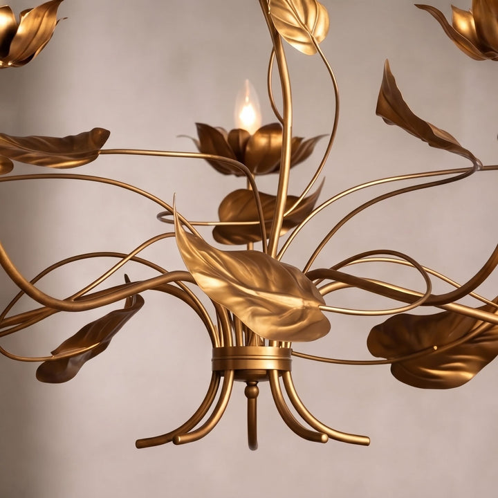 Modern Chandelier Light Adjustable Hanging Iron Fixture with Antiqued Gold Finish and LED Bulbs
