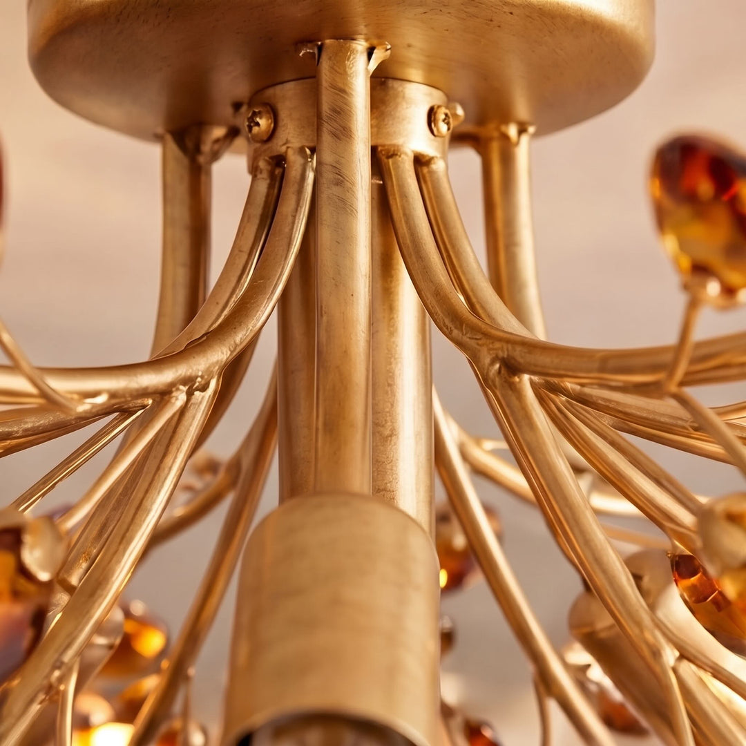Modern Flush Mount Ceiling Light with Iron Frame and Crystal Floral Design Four E12 Bulbs