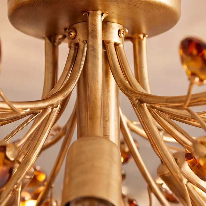 Modern Flush Mount Ceiling Light with Iron Frame and Crystal Floral Design Four E12 Bulbs