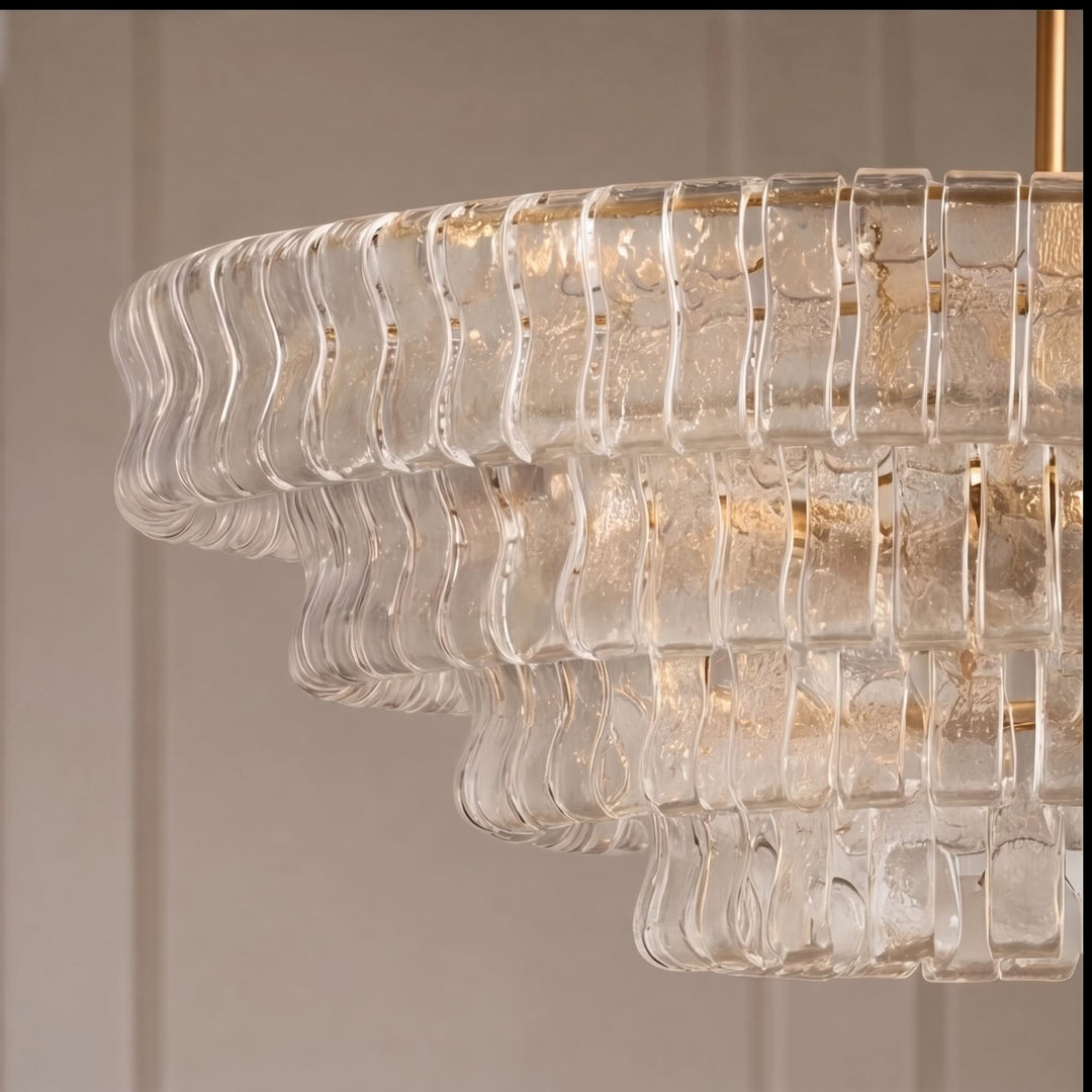 Modern Chandelier Light Adjustable Hanging Glass Steel 6 Bulb Dimmable Indoor Fixture