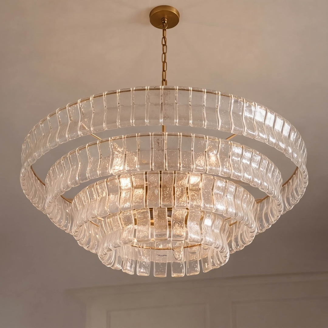 Modern Chandelier Light Adjustable Hanging Glass Steel 6 Bulb Dimmable Indoor Fixture