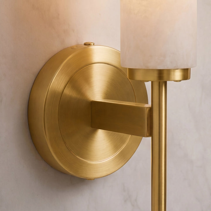 Modern Wall Sconce Lighting with Adjustable Alabaster Shade and Metal Fixture for Elegant Illumination