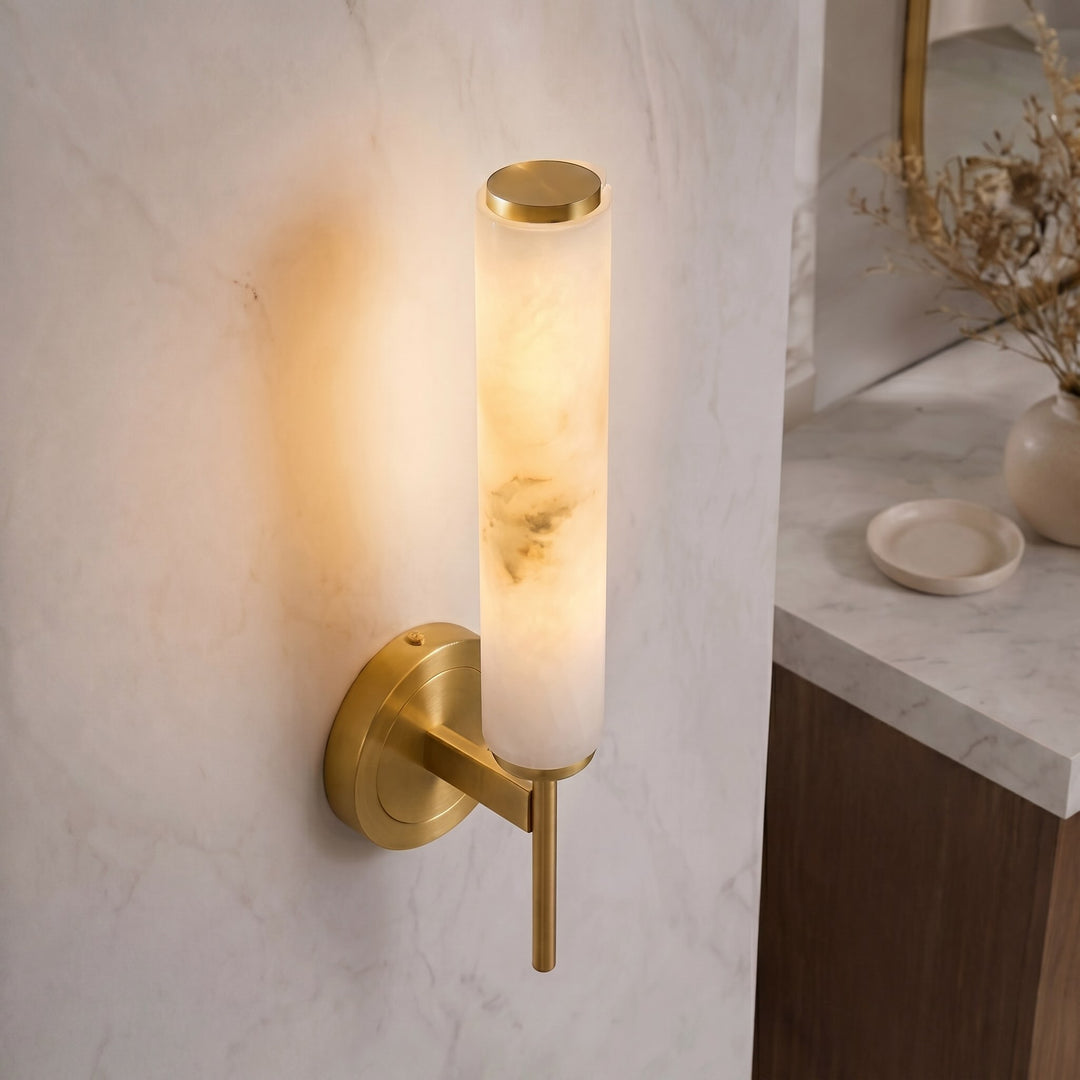 Modern Wall Sconce Lighting with Adjustable Alabaster Shade and Metal Fixture for Elegant Illumination