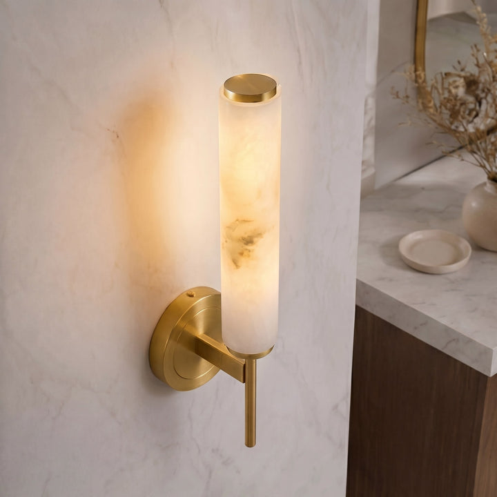 Modern Wall Sconce Lighting with Adjustable Alabaster Shade and Metal Fixture for Elegant Illumination