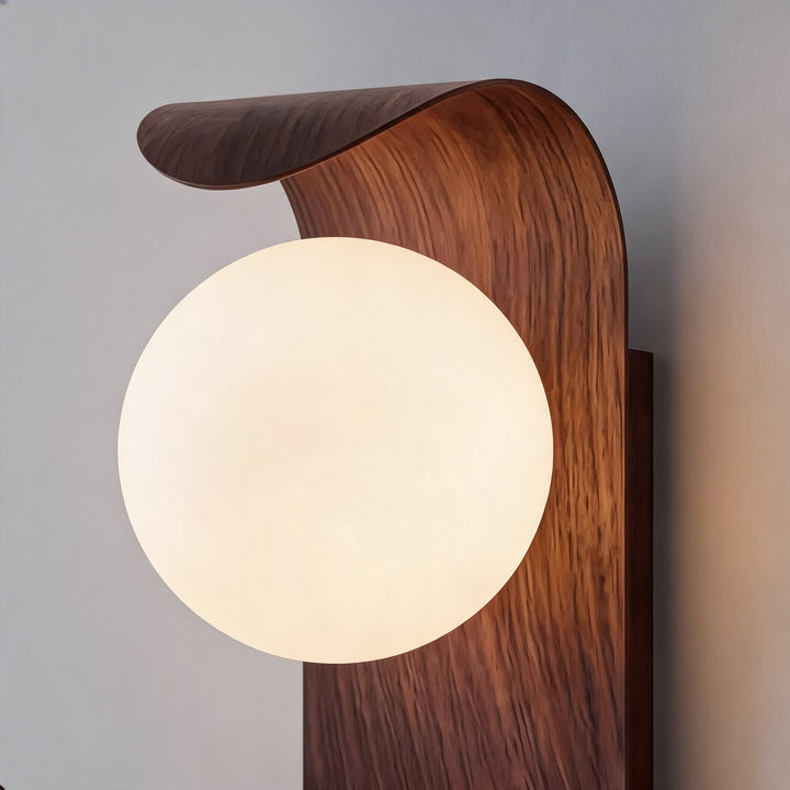 Modern Wall Light Wood Sconce with Opal Glass Shade Dimmable Hardwired for Elegant Interiors