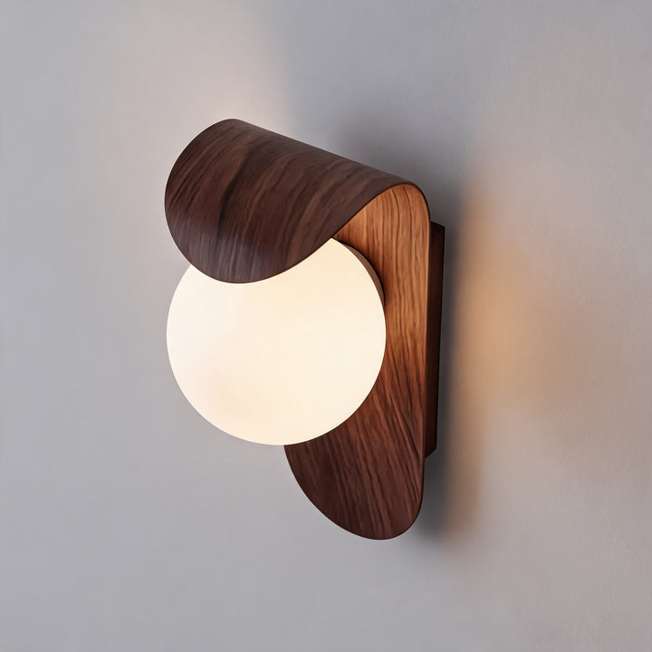 Modern Wall Light Wood Sconce with Opal Glass Shade Dimmable Hardwired for Elegant Interiors