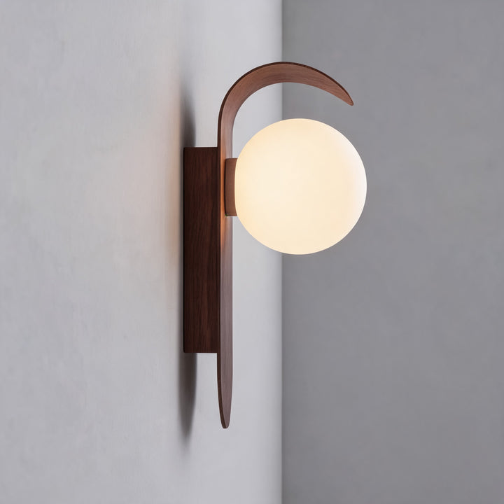 Modern Wall Light Wood Sconce with Opal Glass Shade Dimmable Hardwired for Elegant Interiors