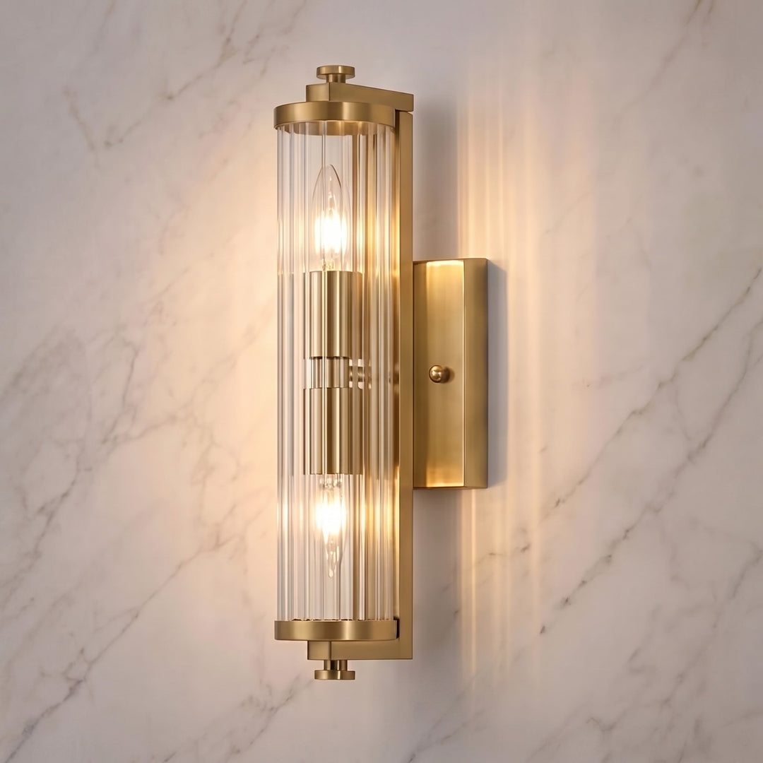 Vintage Wall Light Ribbed Glass Shade Wall Mounted Metal Fixture Adjustable Sconce