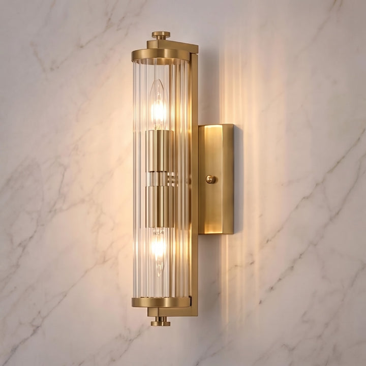 Vintage Wall Light Ribbed Glass Shade Wall Mounted Metal Fixture Adjustable Sconce