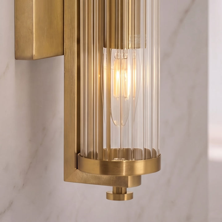 Vintage Wall Light Ribbed Glass Shade Wall Mounted Metal Fixture Adjustable Sconce