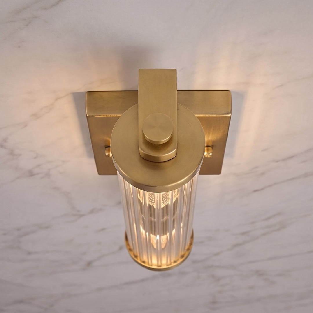 Vintage Wall Light Ribbed Glass Shade Wall Mounted Metal Fixture Adjustable Sconce