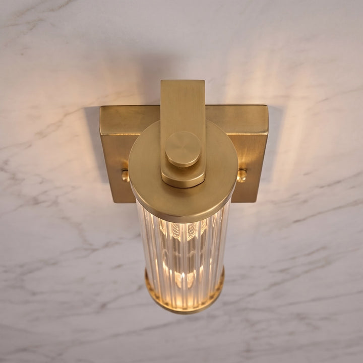 Vintage Wall Light Ribbed Glass Shade Wall Mounted Metal Fixture Adjustable Sconce