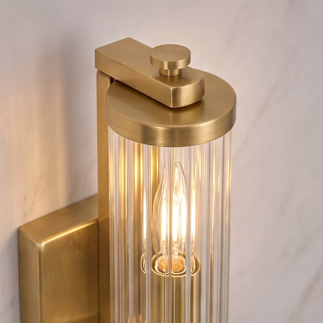 Vintage Wall Light Ribbed Glass Shade Wall Mounted Metal Fixture Adjustable Sconce