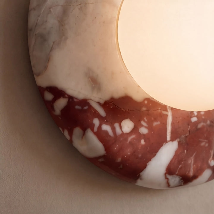 Modern Wall Sconce LED Lighting Fixture with Red Marble Finish and Metal Structure
