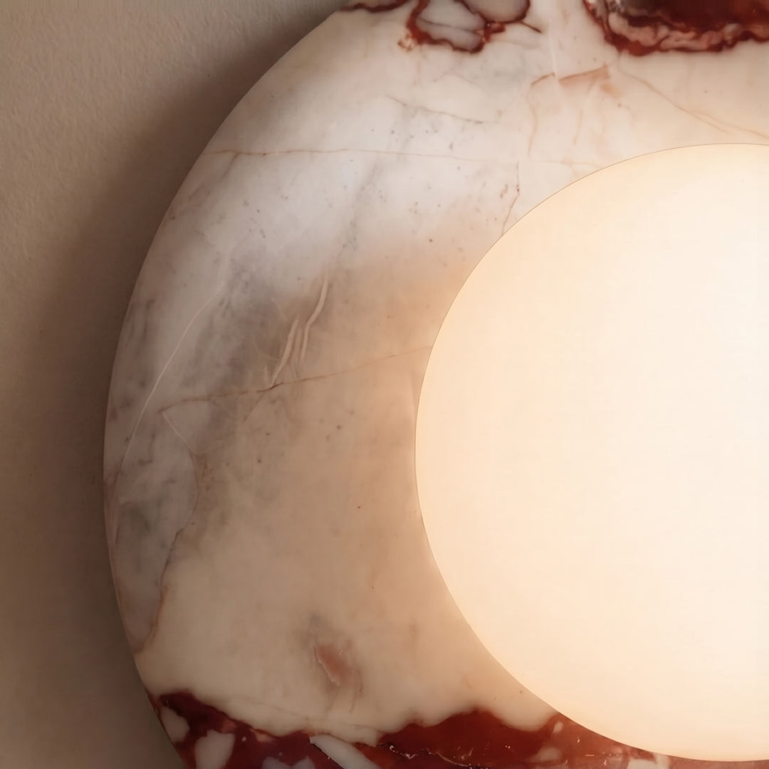 Modern Wall Sconce LED Lighting Fixture with Red Marble Finish and Metal Structure