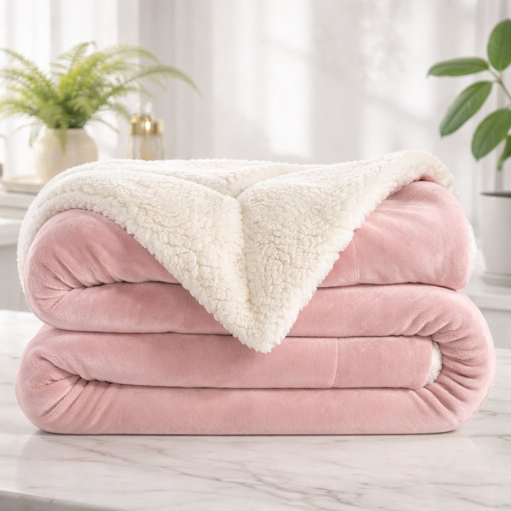 Reversible Sherpa Fleece Throw Blanket Large Soft Fluffy Warm for All Seasons Indoor Outdoor Use