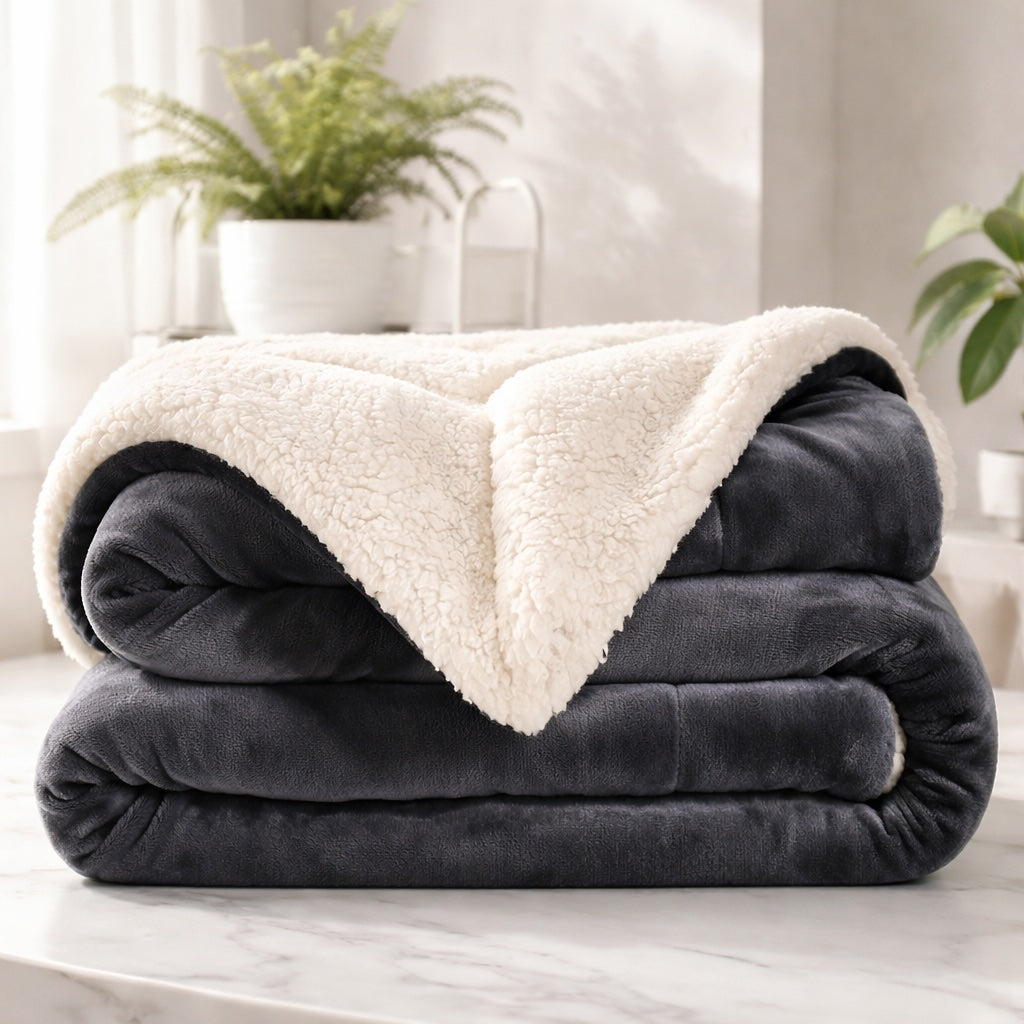 Reversible Sherpa Fleece Throw Blanket Large Soft Fluffy Warm for All Seasons Indoor Outdoor Use