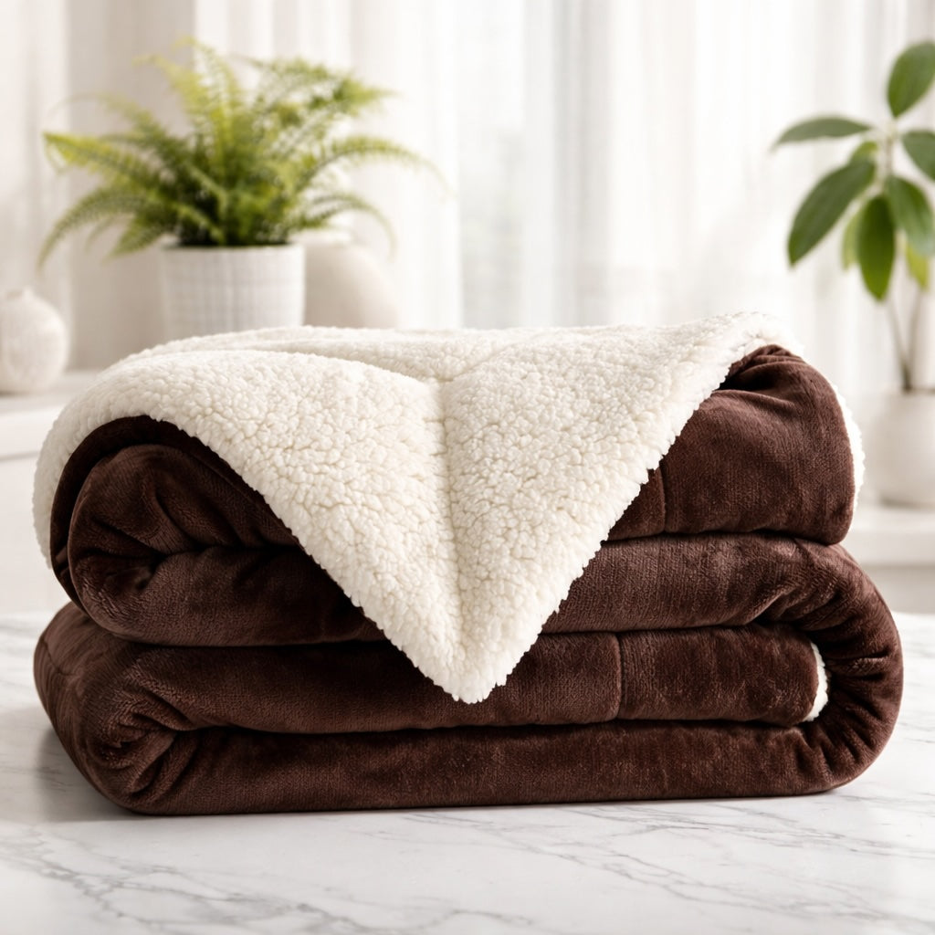 Reversible Sherpa Fleece Throw Blanket Large Soft Fluffy Warm for All Seasons Indoor Outdoor Use
