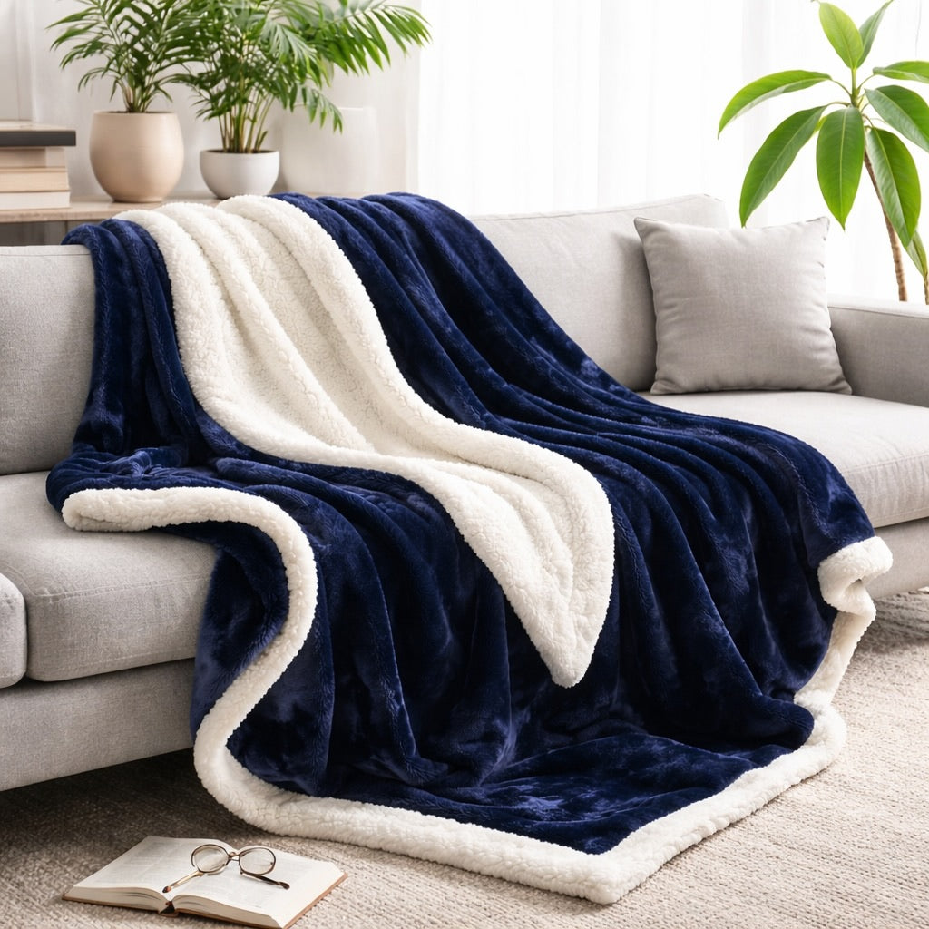 Reversible Sherpa Fleece Throw Blanket Large Soft Fluffy Warm for All Seasons Indoor Outdoor Use
