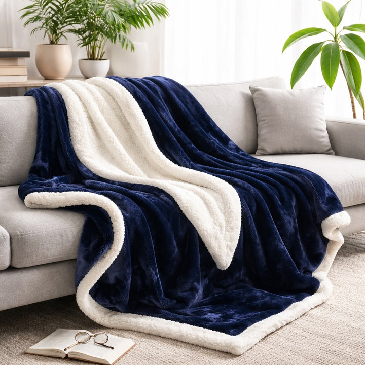 Reversible Sherpa Fleece Throw Blanket Large Soft Fluffy Warm for All Seasons Indoor Outdoor Use