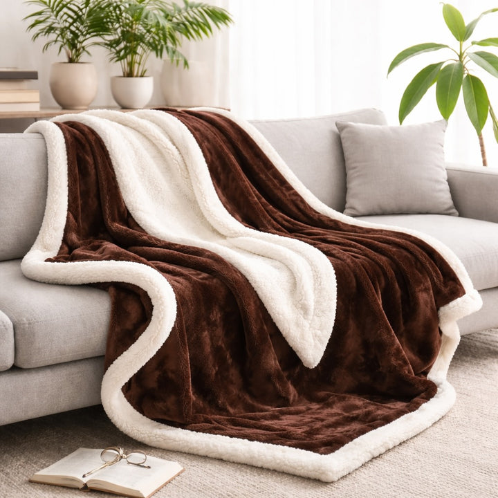 Reversible Sherpa Fleece Throw Blanket Large Soft Fluffy Warm for All Seasons Indoor Outdoor Use