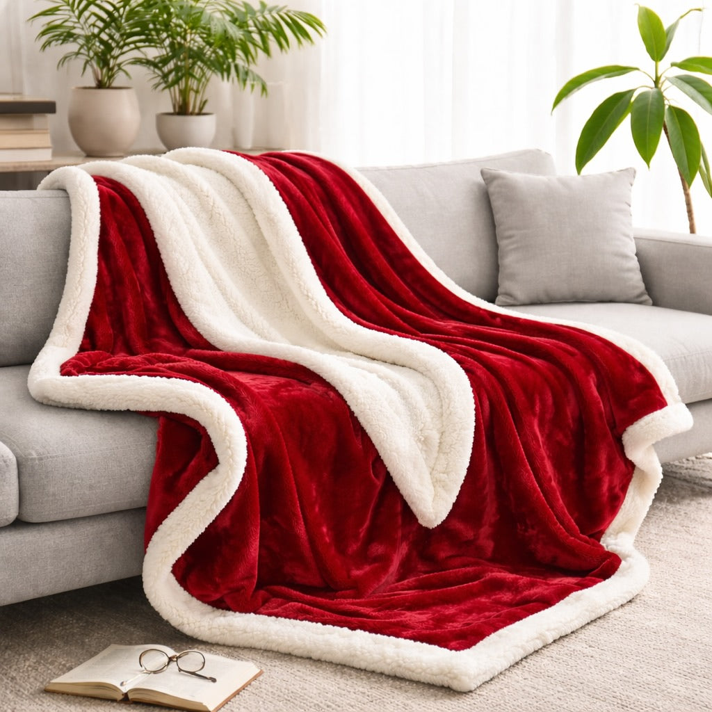 Reversible Sherpa Fleece Throw Blanket Large Soft Fluffy Warm for All Seasons Indoor Outdoor Use