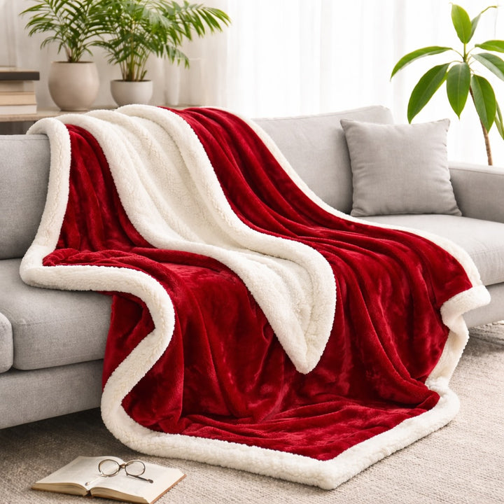 Reversible Sherpa Fleece Throw Blanket Large Soft Fluffy Warm for All Seasons Indoor Outdoor Use