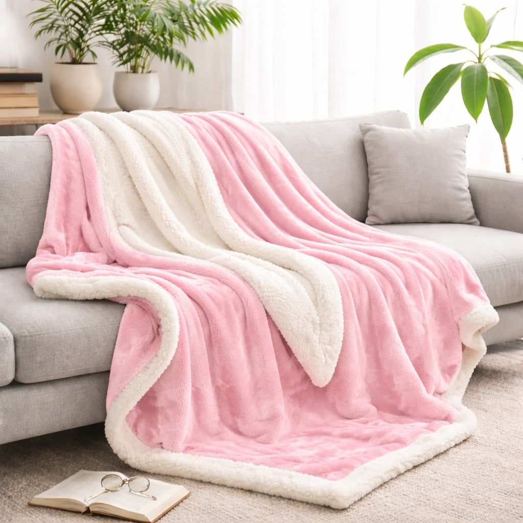 Reversible Sherpa Fleece Throw Blanket Large Soft Fluffy Warm for All Seasons Indoor Outdoor Use
