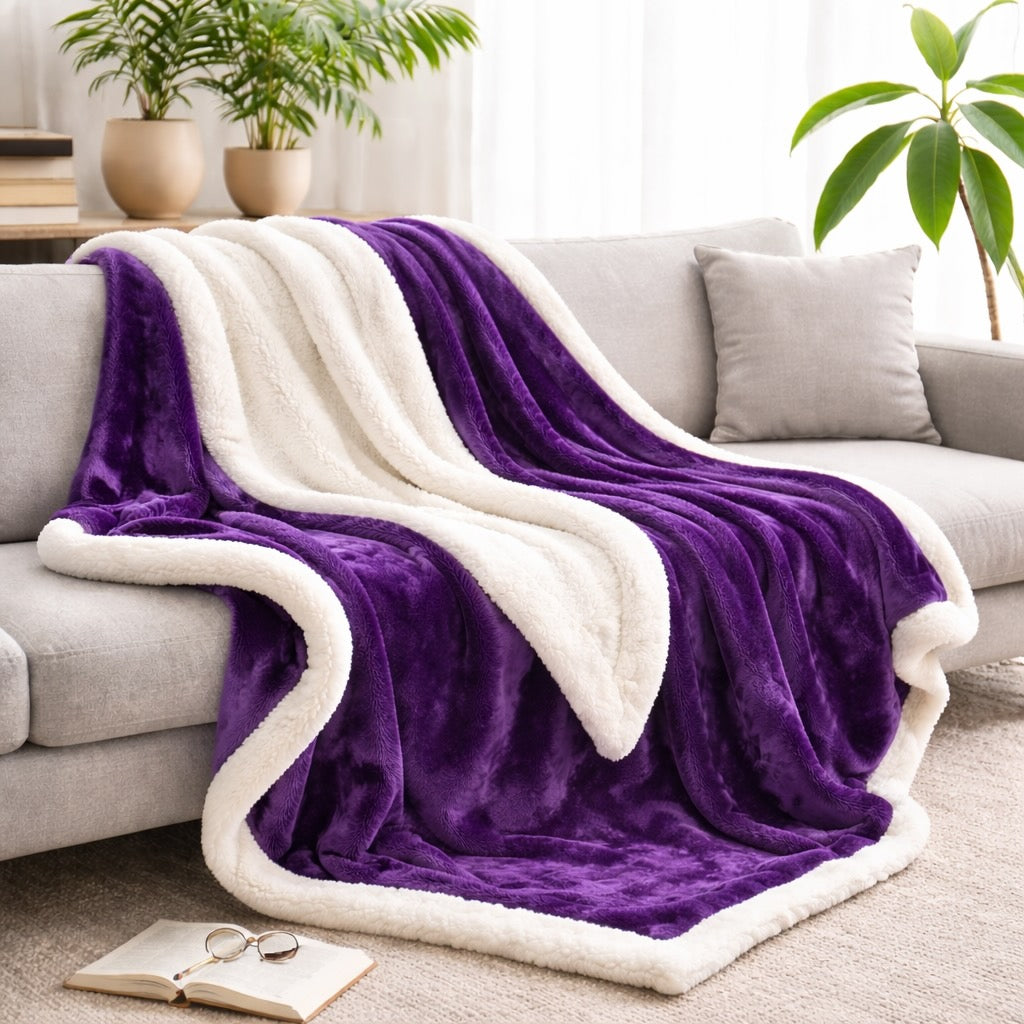 Reversible Sherpa Fleece Throw Blanket Large Soft Fluffy Warm for All Seasons Indoor Outdoor Use