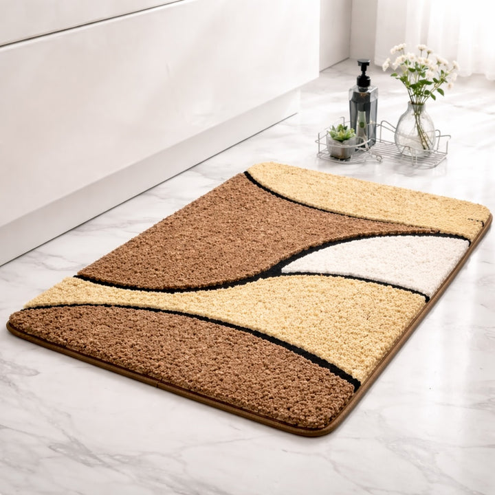 Modern Plush Bathroom Mat Non-Slip Microfiber Quick-Drying Absorbent Shower Rug for Safety