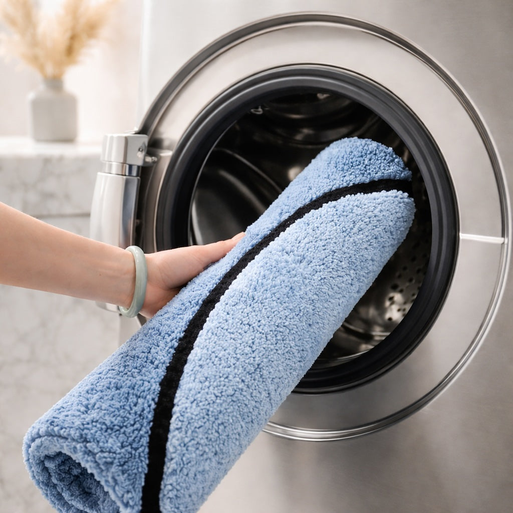 Modern Plush Bathroom Mat Non-Slip Microfiber Quick-Drying Absorbent Shower Rug for Safety