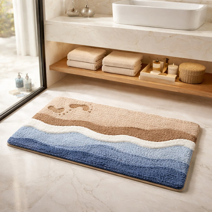 Coastal Bath Mat Non-Slip Flocking Material for Absorbency and Comfort Bathroom Rugs