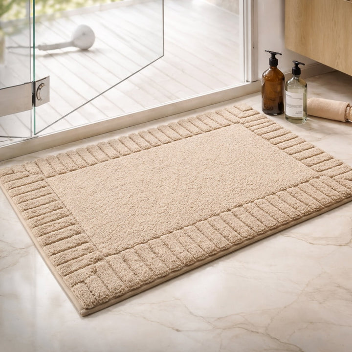 Modern Stripe Bath Mat Soft Flocked Surface Non Slip Quick Drying for Bathroom Kitchen