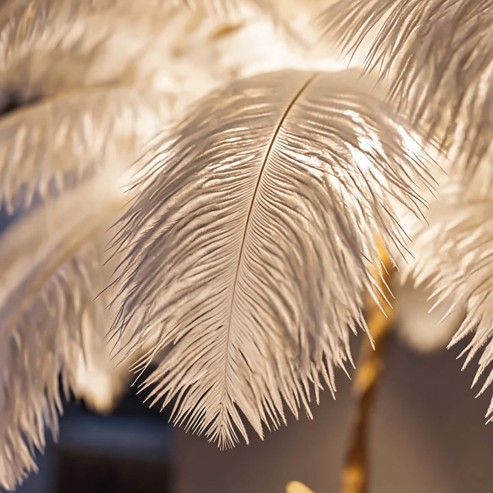 Modern Floor Lamp with Copper Base and Real Ostrich Feathers for Soft Ambient Lighting