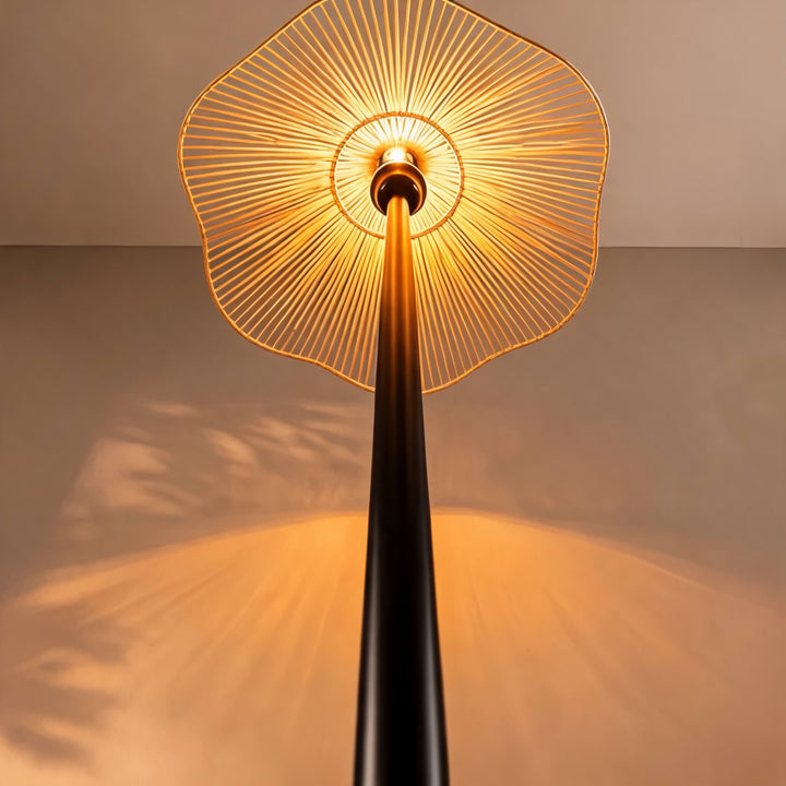 Modern Floor Lamp Adjustable Height Natural Raffia Shade Walnut Base Dimmable Ambient Light
