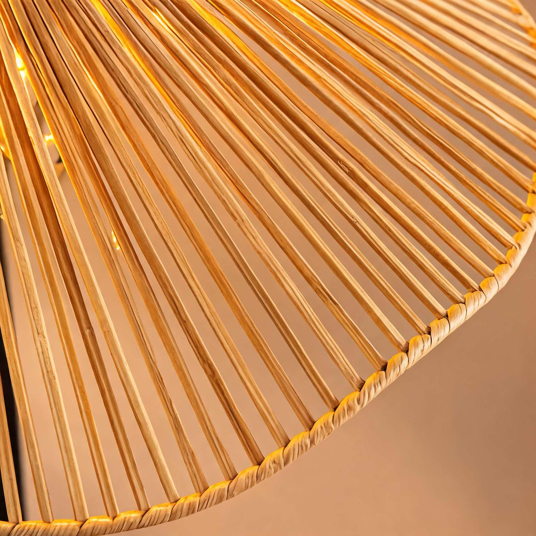 Modern Floor Lamp Adjustable Height Natural Raffia Shade Walnut Base Dimmable Ambient Light