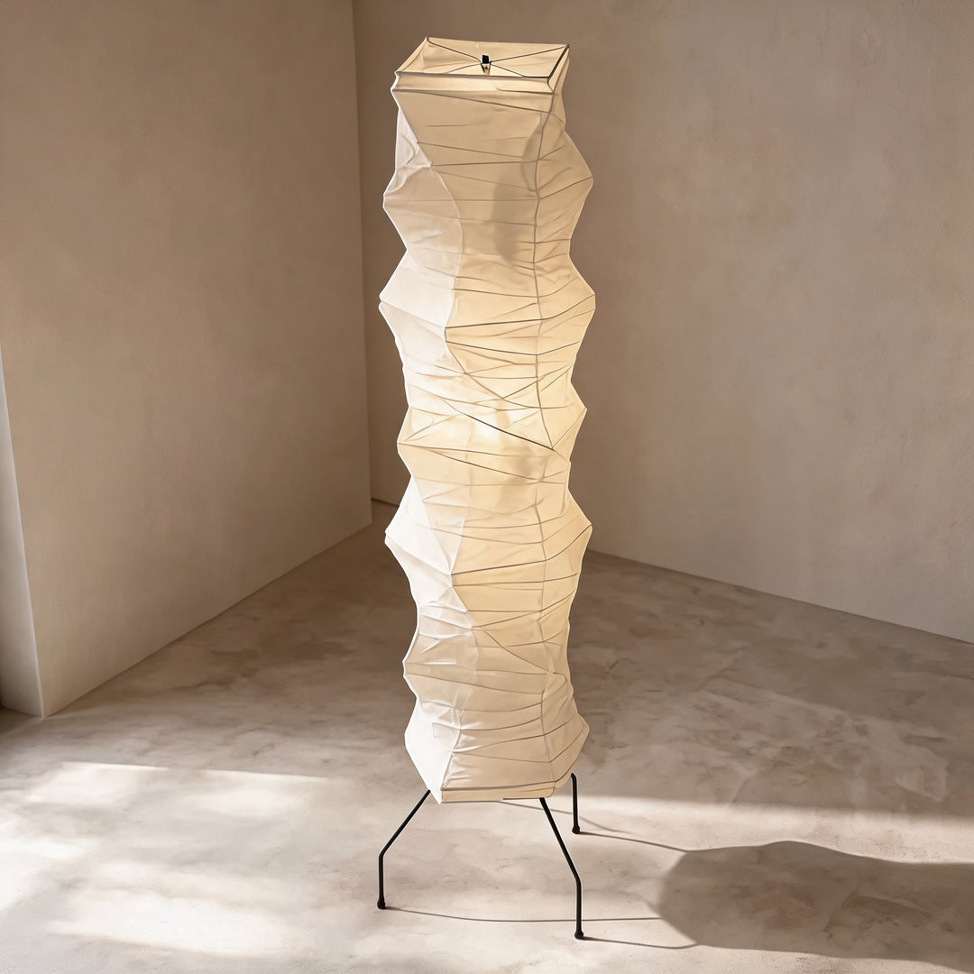 Modern Black Floor Lamp with Adjustable Design and Washi Paper Shade for LED Bulbs
