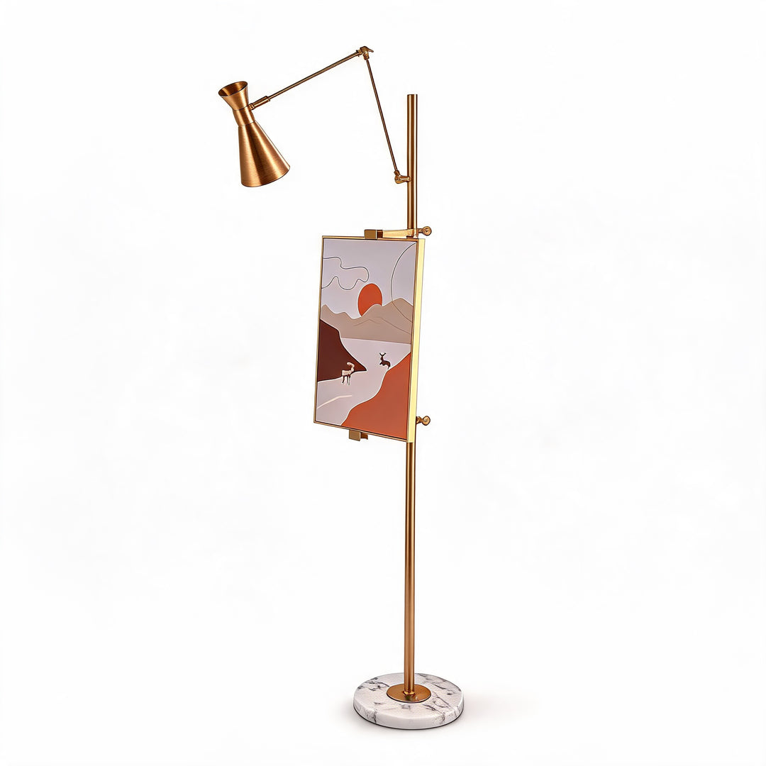 Modern Floor Lamp with Gold Metal Finish and White Marble Base for Living Room Lighting