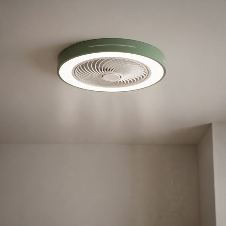 Modern Bladeless Ceiling Fan with Lights Flush Mount Iron Frame LED Dimmable Color Temperature