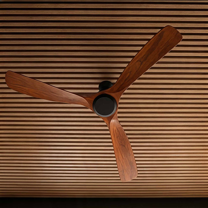 Modern Outdoor Ceiling Fan with Walnut Wood Blades IP65 Waterproof Rating and 6-Speed Motor