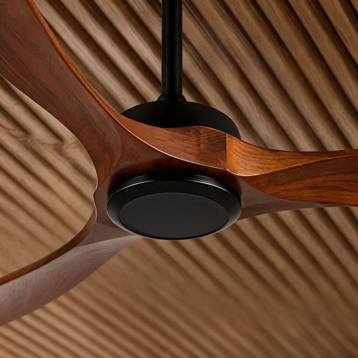 Modern Outdoor Ceiling Fan with Walnut Wood Blades IP65 Waterproof Rating and 6-Speed Motor