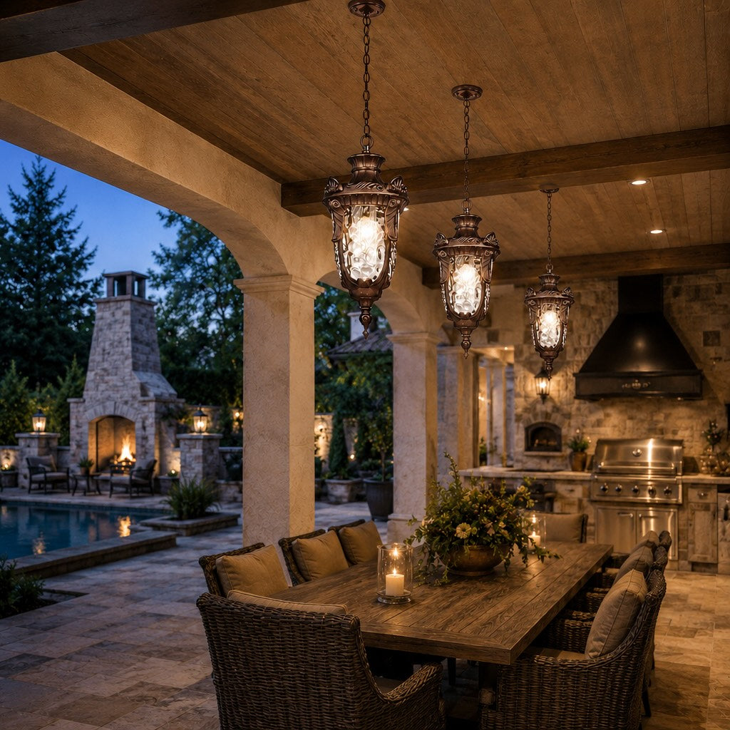 Rustic Modern Outdoor Pendant Light Adjustable Hanging Aluminum Glass Waterproof LED Garden Lights