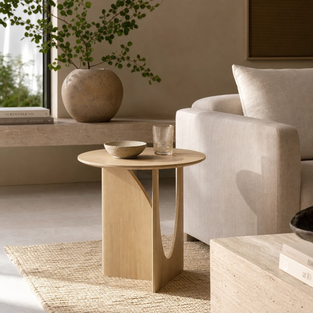 Scandinavian Style Round Bed Side Table Solid Wood Compact Multi-Purpose Accent Table