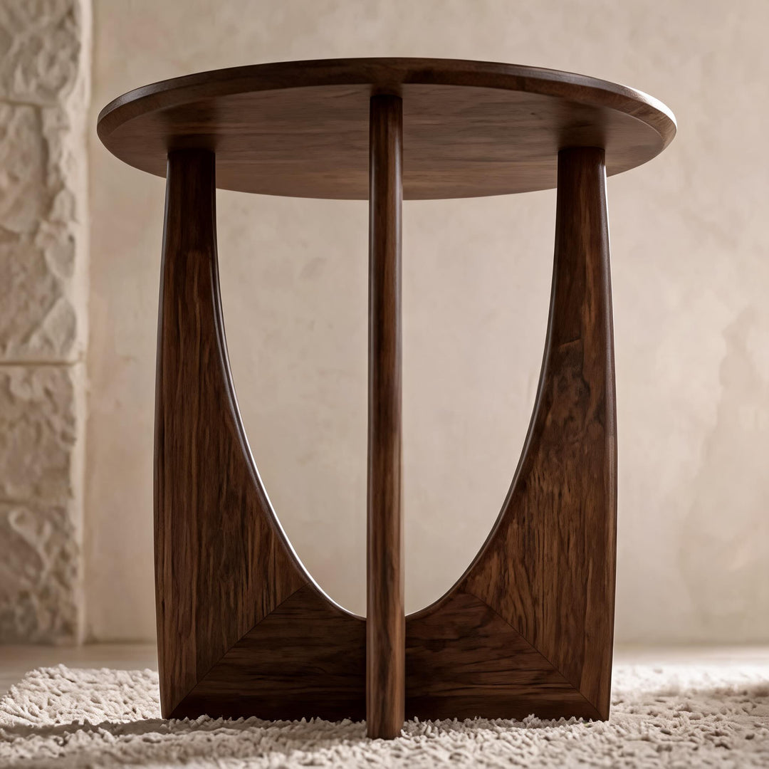 Scandinavian Style Round Bed Side Table Solid Wood Compact Multi-Purpose Accent Table