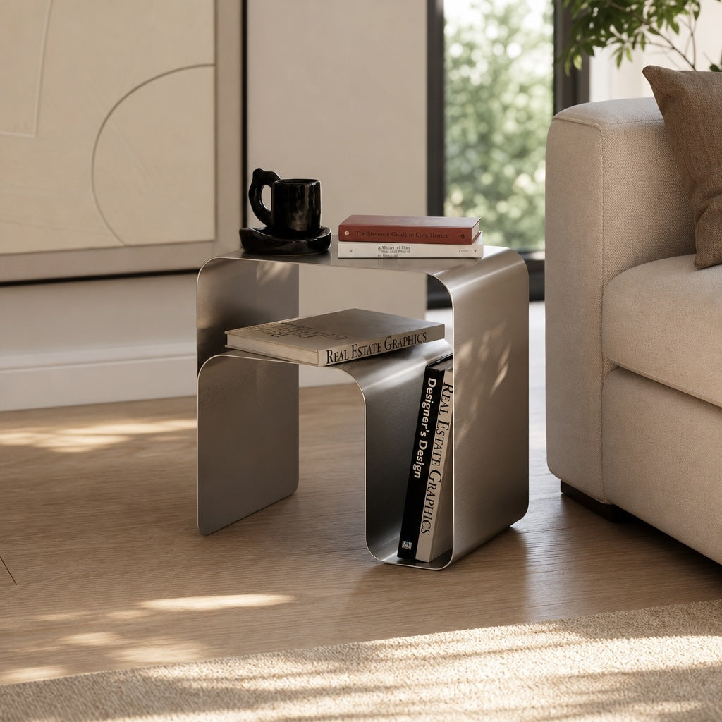 Modern Minimalist Side Table Stainless Steel Compact Design Versatile Bedside Table