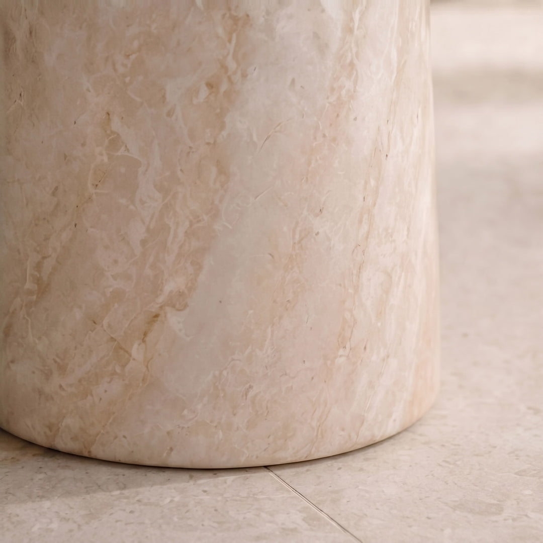 Modern Round Side Table Lightweight Design Faux Marble Finish Durable Glass Top
