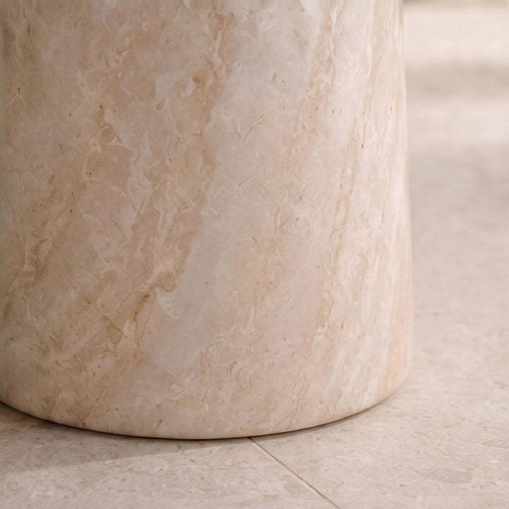 Modern Round Side Table Lightweight Design Faux Marble Finish Durable Glass Top