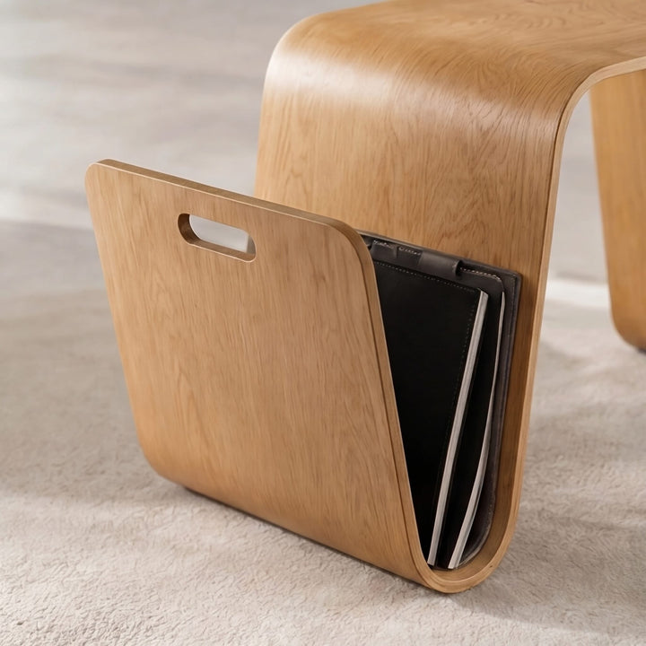 Modern Minimalist Bedside Table Solid Pine Wood Compact N-Shape with Open Shelf Storage